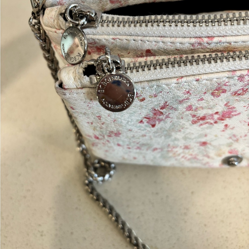 NWOT BCBGeneration Clutch Purse Shoulder Bag Chain Strap White Pink Leather - Picture 8 of 11